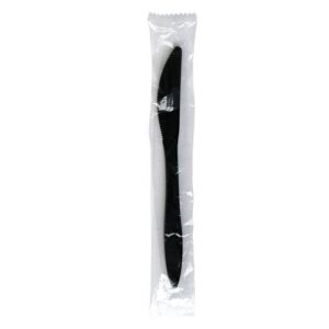 Mediumweight Wrapped Polypropylene Cutlery, Knife, Plastic, Black, 1,000/Carton