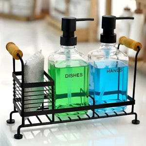 Limon Twin Glass Liquid Dispensers Set With Stand and Sponge