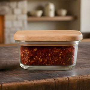 Limon Airtight 180 ML Glass Container With Wooden Lid