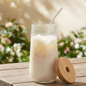 Juice Glass with Glass Straw – Reusable Beverage Cup