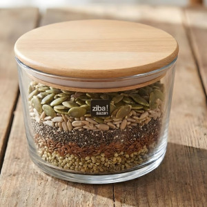 Ziba Airtight 1000 ML Glass Container With Wooden Lid