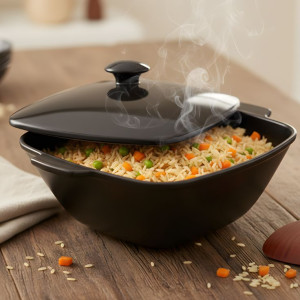 Melamine Black Square Serving Bowl With Lid