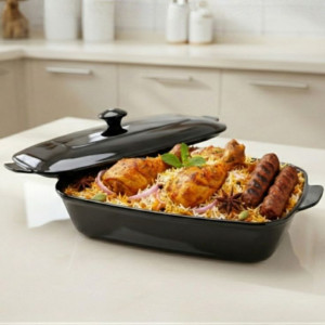 Melamine Black Rectangle Serving Bowl With Lid